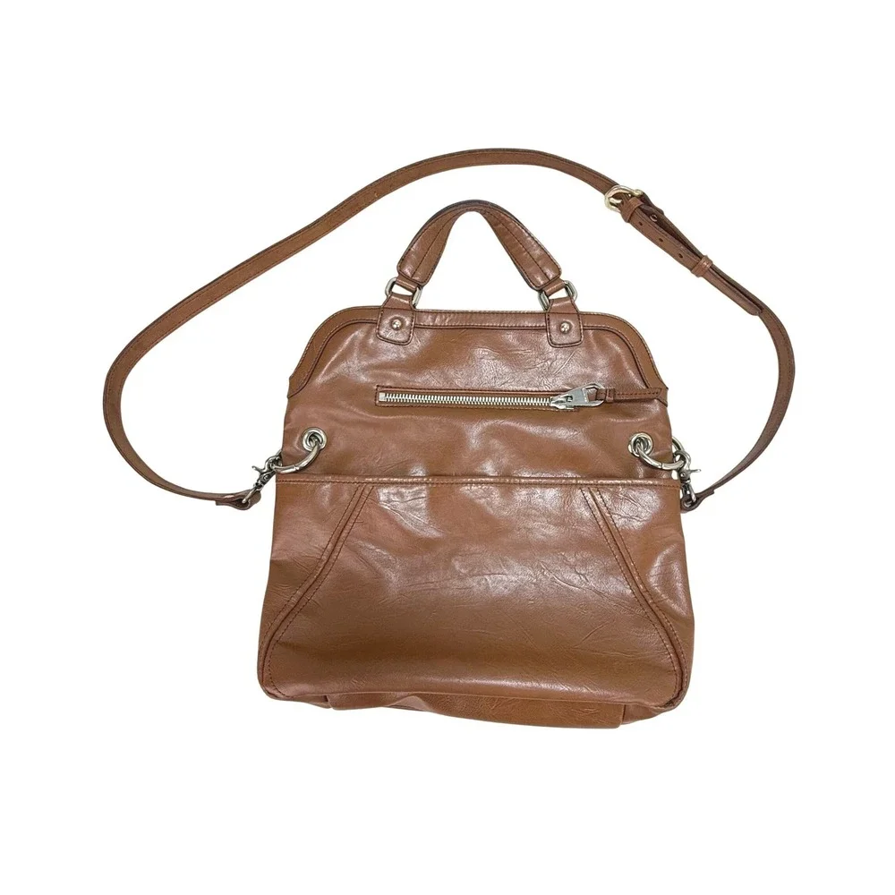 Nine West Handbag Large Brown Foldover Convertible Satchel Crossbody Bag Tote